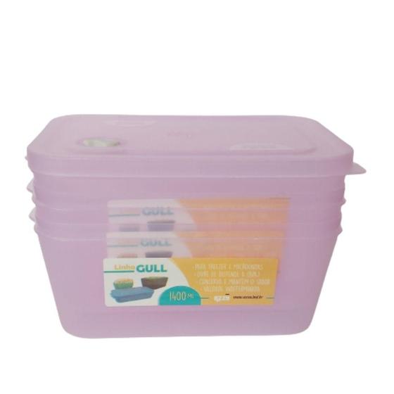 Imagem de Kit 03 Pote Plastico Gull Válvula Translucido 1400Ml Rosa