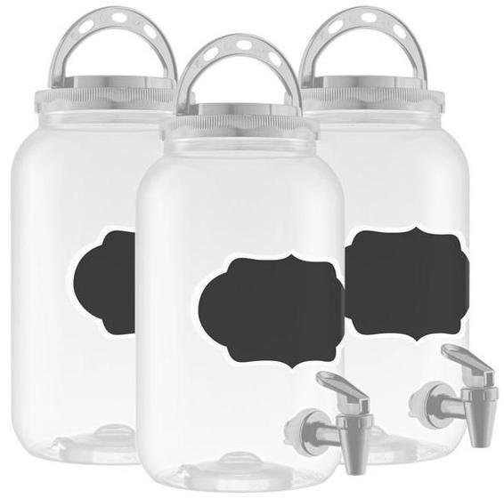 Kit 03 Pote Suqueira Cristal Com Torneira Tampa Branca Lousa Ou Amaciante Sabão Liquido 3600ml Menor preço em Kit 03 Pote Suqueira Cristal Com Torneira Tampa Branca Lousa Ou Amaciante Sabão Liquido 3600ml