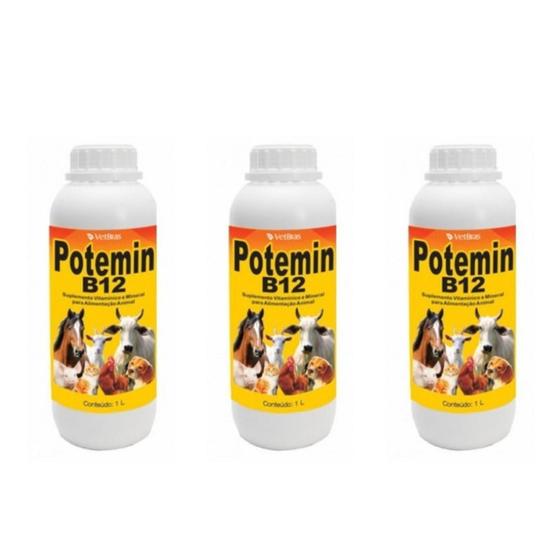 Imagem de Kit 03 Potemin B12 Suplemento Vitamínico E Mineral  1 Litro Vetbras