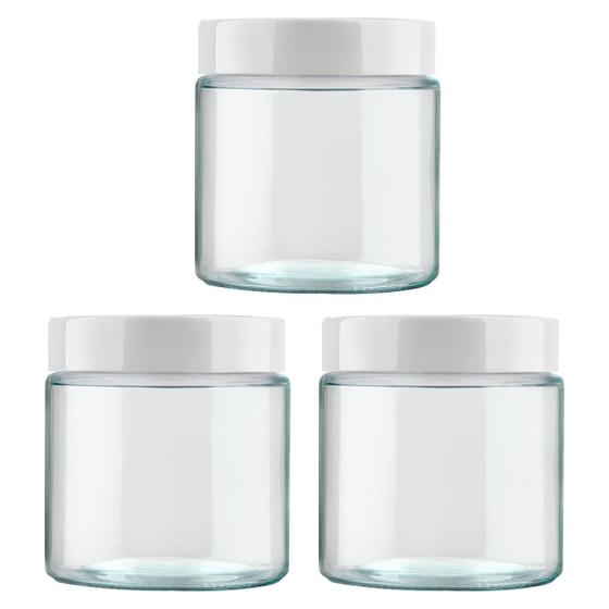 Imagem de Kit 03 Potes 850ml Recipiente Vidro Redondo Invicta Branco