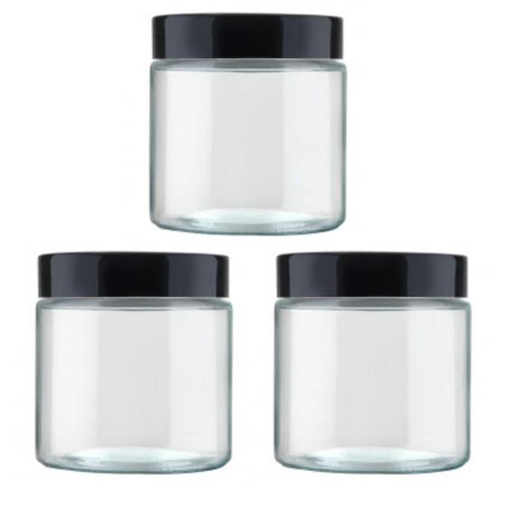 Imagem de Kit 03 Potes 850ml Recipiente Vidro Redondo Invicta Preto