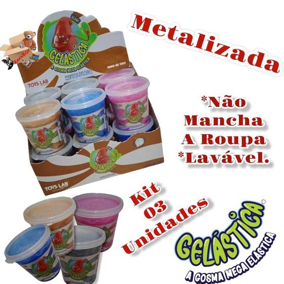 Imagem de Kit 03 Potes Slime Amoeba Geleca Geleinha Gelastica - Luccas Neto - Brilha No Escuro - Glitter - Metalizada