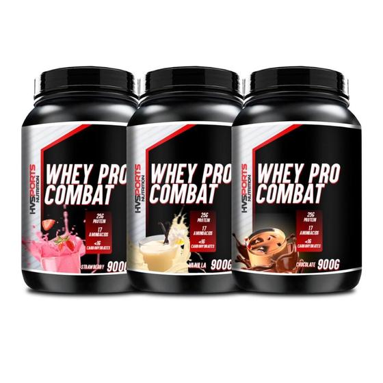 Imagem de KIT 03 POTES WHEY PRO COMBAT ZERO AÇÚCAR 900g HVSPORTS