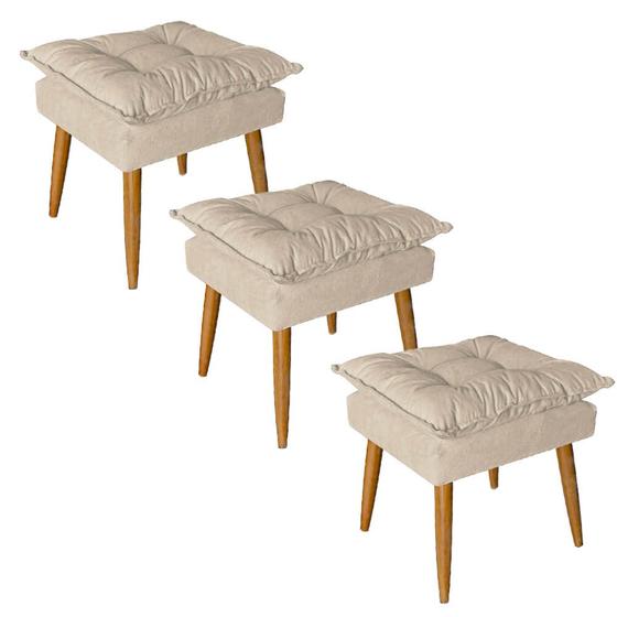 Imagem de Kit 03 Puff Puf Banqueta Opala Para Quarto Sala Recepção Suede Bege - Ninho Decor