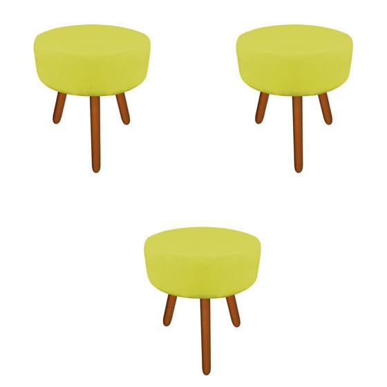 Imagem de Kit 03 Puffs Laura Decorativo Pés Palito Suede Amarelo - D'Classe Decor