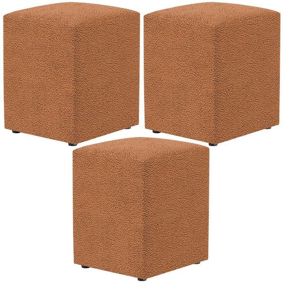 Imagem de Kit 03 Puffs Quadrado Decorativo Sala De Estar L02 Bouclê Terracota - Lyam Decor