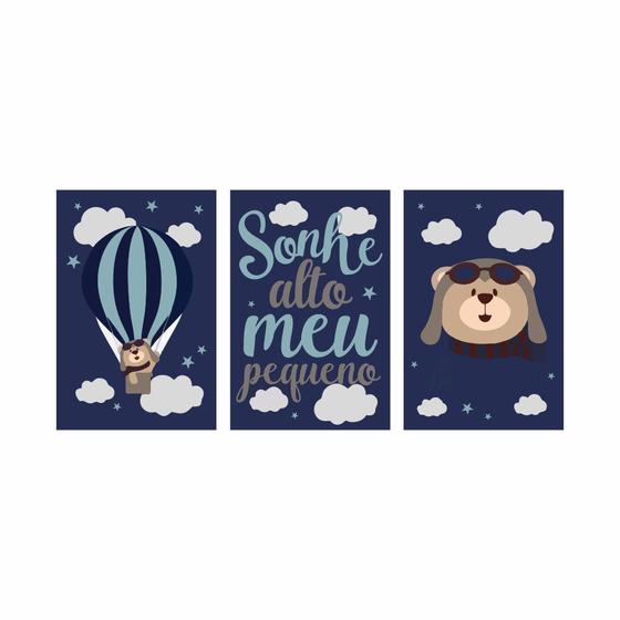 Imagem de Kit 03 Quadros 30x20 para Quarto de Bebê  - Azul Escuro