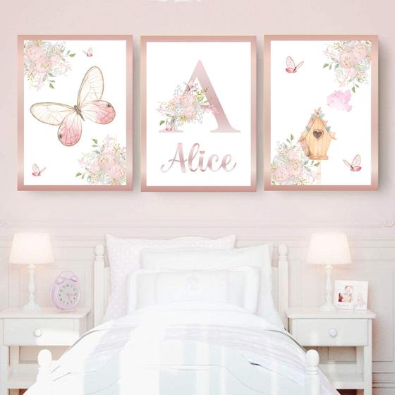 Kit 03 Quadros Infantil Menina Personalizado Com Nome Temático ...