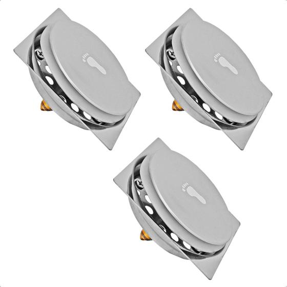 Imagem de Kit 03 Ralo Click Inteligente Quadrado 10x10 Inox Veda Cheiro e Insetos Grelha Chão