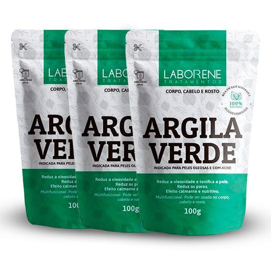 Imagem de Kit 03 Sachê De Argila Em Pó Verde Laborene 100g