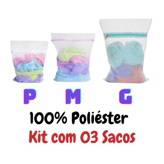 Imagem de Kit 03 Sacos Protetor De Lavar Roupas Delicada P M G