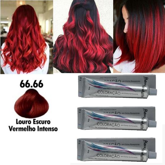 Imagem de Kit 03 Tinta Coloração Vermelho Intenso N66.66 Mairibel 60g