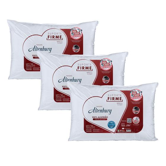 Kit 03 Travesseiros Altenburg Suporte Firme 0,50x0,70m Algodão 180 Fios Menor preço em Kit 03 Travesseiros Altenburg Suporte Firme 0,50x0,70m Algodão 180 Fios
