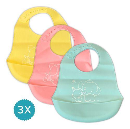 Imagem de Kit 03 Unidades Babador De Silicone Bebê Impermeável Blw Infantil