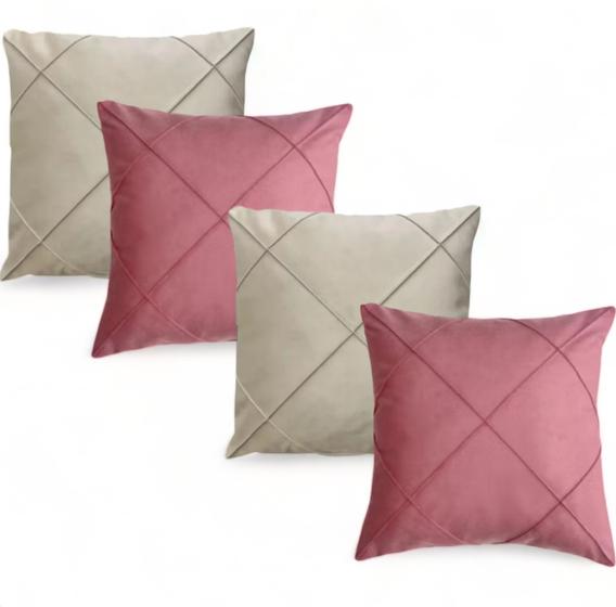 Kit 04 Almofadas Cheias em Suede Drapeada 45x45cm Decorativas Sala Quarto Sofá
