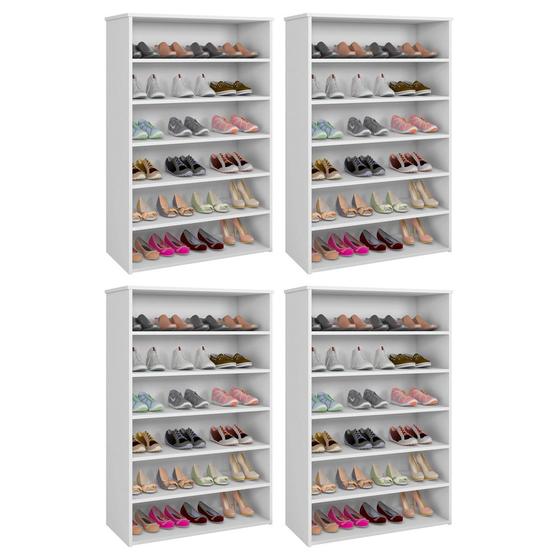Kit 04 Armários Multiuso Sapateira Laís 5 Prateleiras Branco - Desk Design Menor preço em Kit 04 Armários Multiuso Sapateira Laís 5 Prateleiras Branco - Desk Design