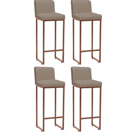Kit 04 Banqueta Alta Com Encosto Lucca -60cm chão até o assento Industrial Ferro Bronze Suede Bege - Ahz Móveis Menor preço em Kit 04 Banqueta Alta Com Encosto Lucca -60cm chão até o assento Industrial Ferro Bronze Suede Bege - Ahz Móveis