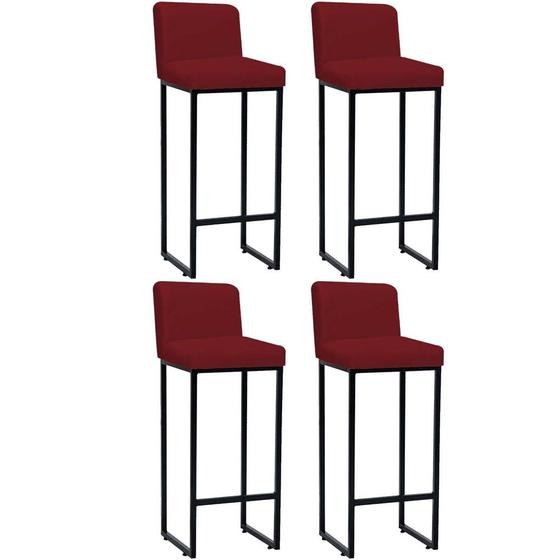 Imagem de Kit 04 Banqueta Alta Com Encosto Lucca -60cm chão até o assento Industrial Ferro Preto Sintético Vermelho - Ahz Móveis