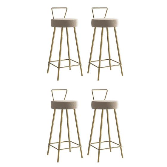 Kit 04 Banqueta Alta Com Encosto Tays Eiffel Cozinha Bar Bistrô Ferro Dourado Suede Bege - Amey Decor Menor preço em Kit 04 Banqueta Alta Com Encosto Tays Eiffel Cozinha Bar Bistrô Ferro Dourado Suede Bege - Amey Decor