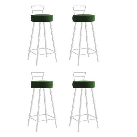 Imagem de Kit 04 Banqueta Alta Com Encosto Tina Eiffel Cozinha Bar Bistrô Ferro Branco Suede Verde Musgo - Ahz Móveis