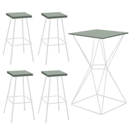 Imagem de Kit 04 Banqueta Alta Eliza Com 01 Mesa Bistrô Lucca Industrial Ferro Branco 100% MDF Verde - Ahazzo Móveis