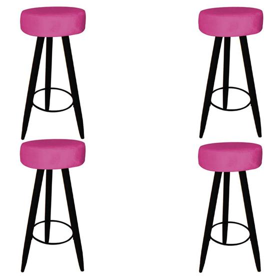 Imagem de Kit 04 Banqueta Alta Flora Pés Palito em Madeira Preto para  Bar Bistrô Cozinha  material sintético Pink - Damaffê Móveis