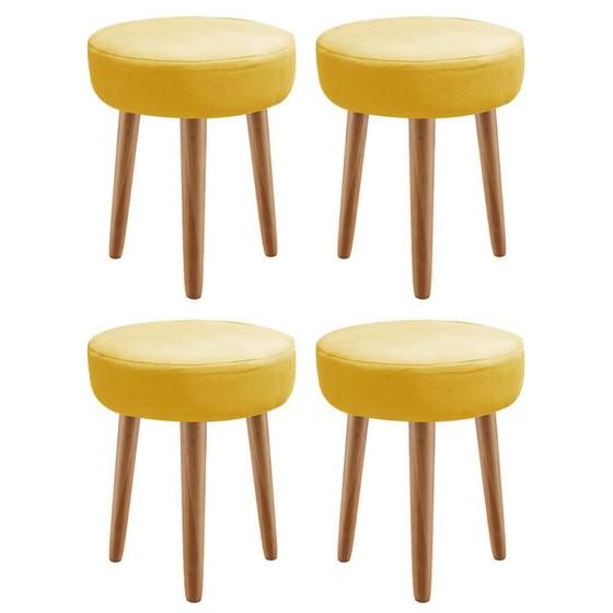 Imagem de Kit 04 Banqueta Alta Julia Industrial 55cm Pé Palito Freijó Suede Amarelo - Ahz Móveis