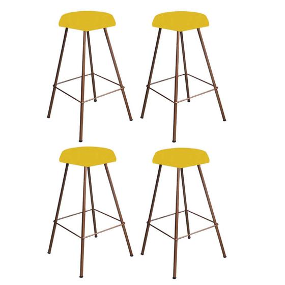 Imagem de Kit 04 Banqueta Alta Lari Eiffel Hexágono Bancada Bar Balcão Bistrô Ferro Bronze Suede Amarelo - Ahz Móveis