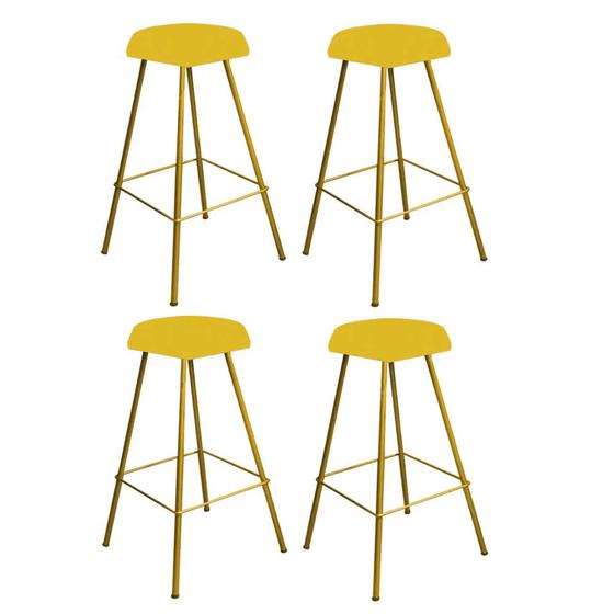 Imagem de Kit 04 Banqueta Alta Lari Eiffel Hexágono Bancada Bar Balcão Bistrô Ferro Dourado Suede Amarelo - Ahz Móveis