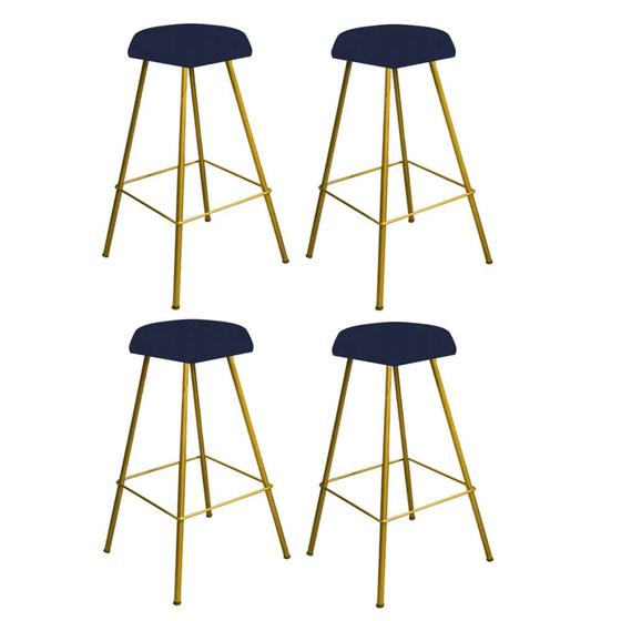 Imagem de Kit 04 Banqueta Alta Lari Eiffel Hexágono Cozinha Bar Balcão Bistrô Ferro Dourado Suede Azul Marinho - Ahz Móveis