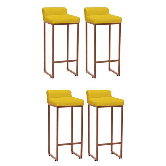 Imagem de Kit 04 Banqueta Alta Mia Com Encosto Cozinha Bistrô Bar Balcão Ferro Bronze material sintético Amarelo - Ahazzo Móveis