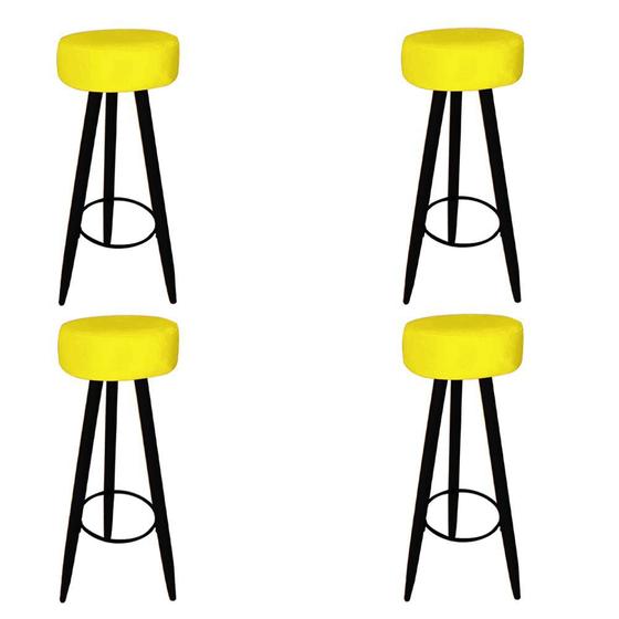 Kit 04 Banquetas Alta Flora Bar Bistrô Cozinha Pés Palito Preto Suede Amarelo Menor preço em Kit 04 Banquetas Alta Flora Bar Bistrô Cozinha Pés Palito Preto Suede Amarelo