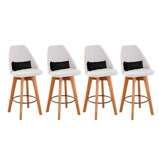 Imagem de Kit 04 Banquetas Alta Maya Giratória Com Encosto Gourmet Linho Bege e Almofada Suede Preto - Gat Magazine