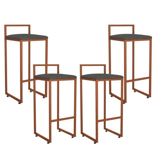 Imagem de Kit 04 Banquetas Alta Para Cozinha Sala de Jantar Hanna L02 Bronze Linho Chumbo - Lyam Decor