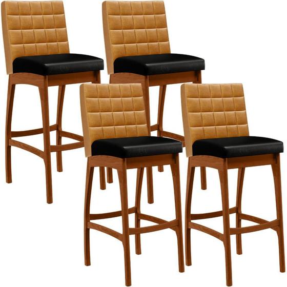 Imagem de Kit 04 Banquetas Altas Cozinha Sala Jantar Fixa Mila B04 Sintético Whisky Sintético Preto - Lyam Decor