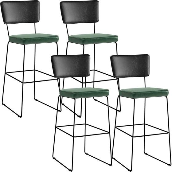 Imagem de Kit 04 Banquetas Altas Sala Jantar Fixa Allana L02 Sintético Preto Sintético Verde Musgo - Lyam Decor