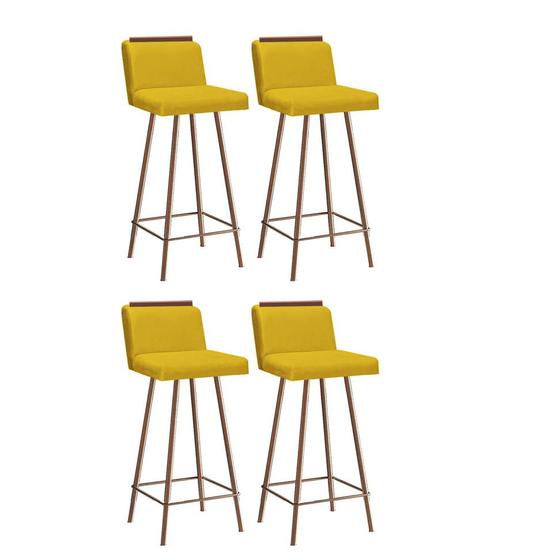 Imagem de Kit 04 Banquetas Com Encosto Menne Eiffel Bistrô Cozinha Aplique Ferro Bronze Suede Amarelo  - Ahz Móveis