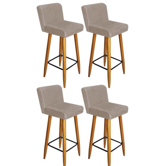 Kit 04 Banquetas Lara Com Encosto Para Balcão e Cozinha Bistrô Suede Bege Com Pés Palito Castanho -Bela Casa Shop Menor preço em Kit 04 Banquetas Lara Com Encosto Para Balcão e Cozinha Bistrô Suede Bege Com Pés Palito Castanho -Bela Casa Shop