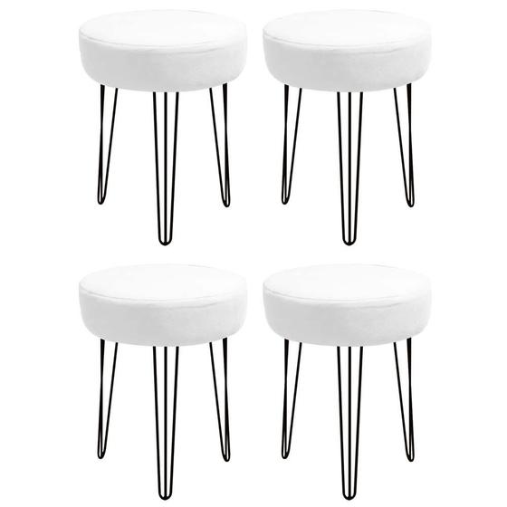 Imagem de Kit 04 Banquetas Puff Jullia Luxo 55cm Industrial Ferro Preto Sintético Branco - Ahazzo Móveis