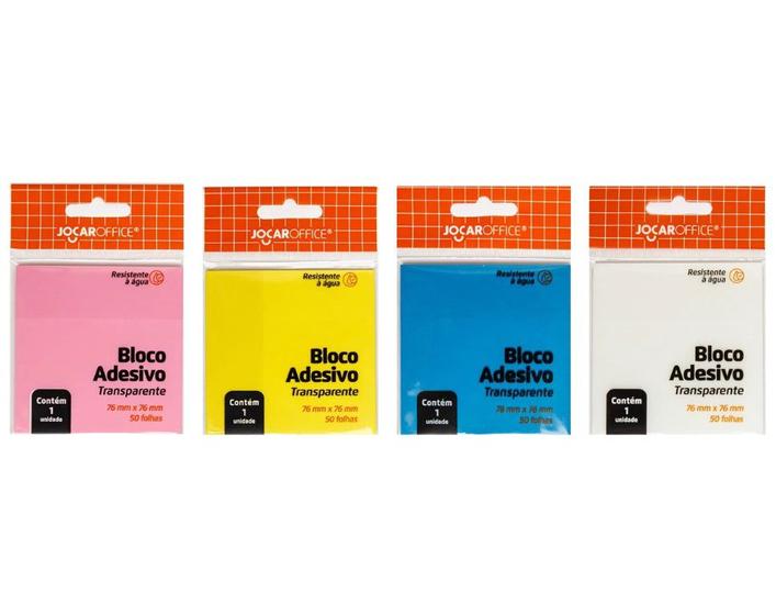 Imagem de Kit 04 Blocos Adesivo de Notas Transparente 76 x 76mm 50 Folhas Jocar Office  Escolar  Escritorio  Recado