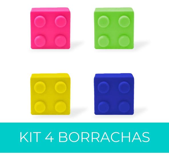 Imagem de Kit 04 Borrachas Acrilex Blocos De Montar Coloridos Sortidos