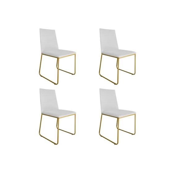 Imagem de Kit 04 Cadeira de Jantar Estofada Lille Base Gold material sintético Branco  - Montanaris Decor