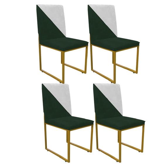 Imagem de Kit 04 Cadeira Office Stan Duo Sala de Jantar Industrial Ferro Dourado Suede Verde e Branco - Ahazzo Móveis