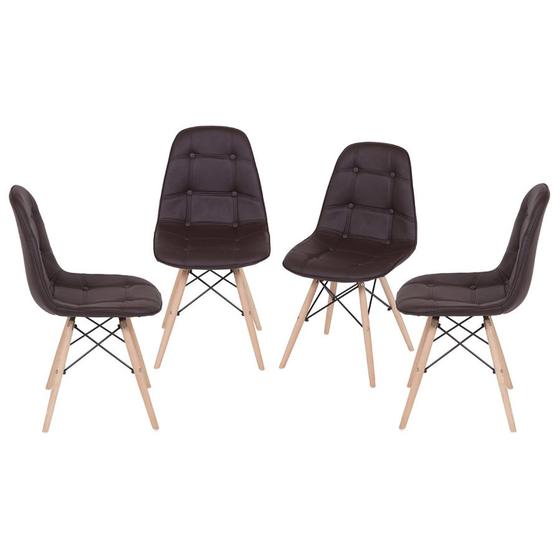 Kit 04 Cadeiras Boxbit Dkr Eames Acolchoada Botonê P.U. Base Madeira - Café Menor preço em Kit 04 Cadeiras Boxbit Dkr Eames Acolchoada Botonê P.U. Base Madeira - Café