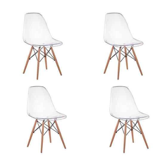 Imagem de Kit 04 Cadeiras Charles Eames Eiffel Wood Policarbonato - Transparente