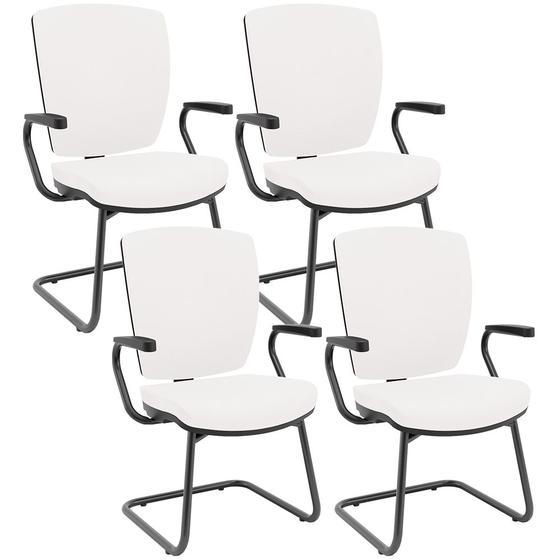 Imagem de Kit 04 Cadeiras de Escritório Fixa Executiva Office Preto Slim Alta Flexi P03 Vinil Branco -Lyam