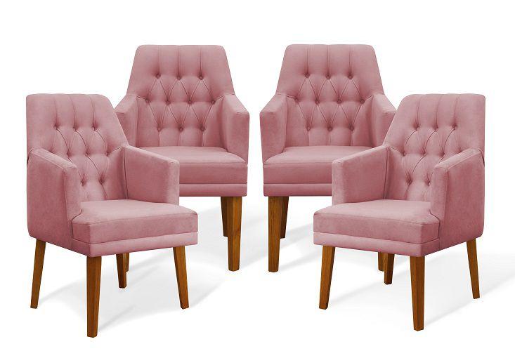 Imagem de Kit 04 Cadeiras De Jantar Bela Com Braço Suede Rosa - Meu Lar Decorações de Ambientes