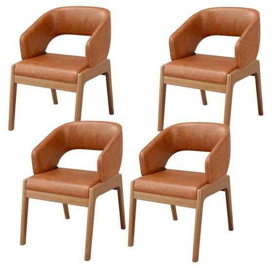 Imagem de Kit 04 Cadeiras de Jantar e Estar Living Estofada Lince L02 material sintético Camel - Lyam Decor