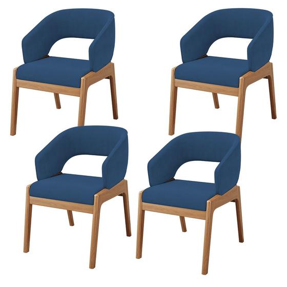 Imagem de Kit 04 Cadeiras de Jantar e Estar Living Estofada Lince L02 Suede Azul Marinho - Lyam Decor