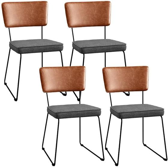 Imagem de Kit 04 Cadeiras Decorativas Sala Jantar Allana L02 Sintético Camel Linho Cinza Escuro - Lyam Decor